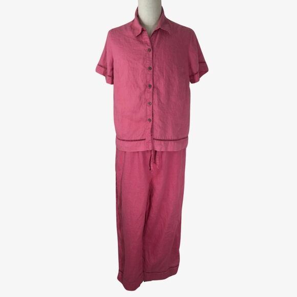 SAG Harbor 2pc 100% Linen Size 18 Set Blouse Pants Short Sleeve Casual - Picture 1 of 8
